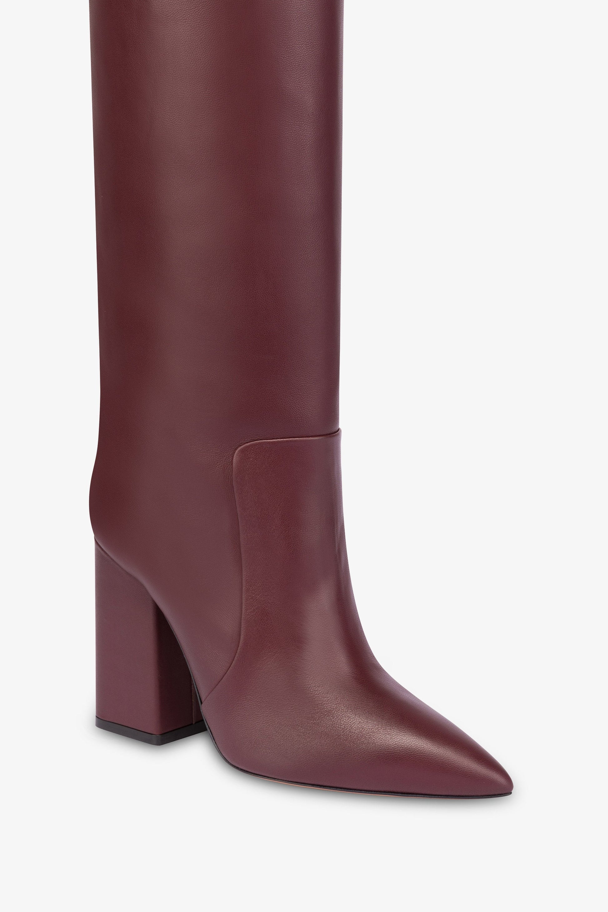 Bottes a hauteur de genou en cuir lisse bordeaux