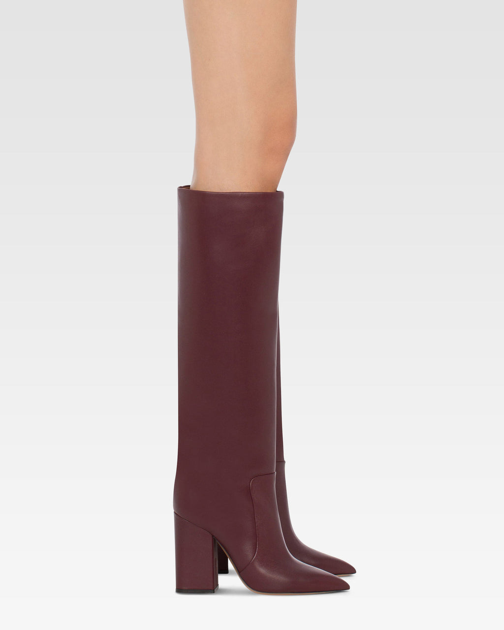 Knee-high boots in smooth burgundy leather