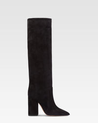 Botas hasta la rodilla de suave piel de ante negro apagado — Negro apagado