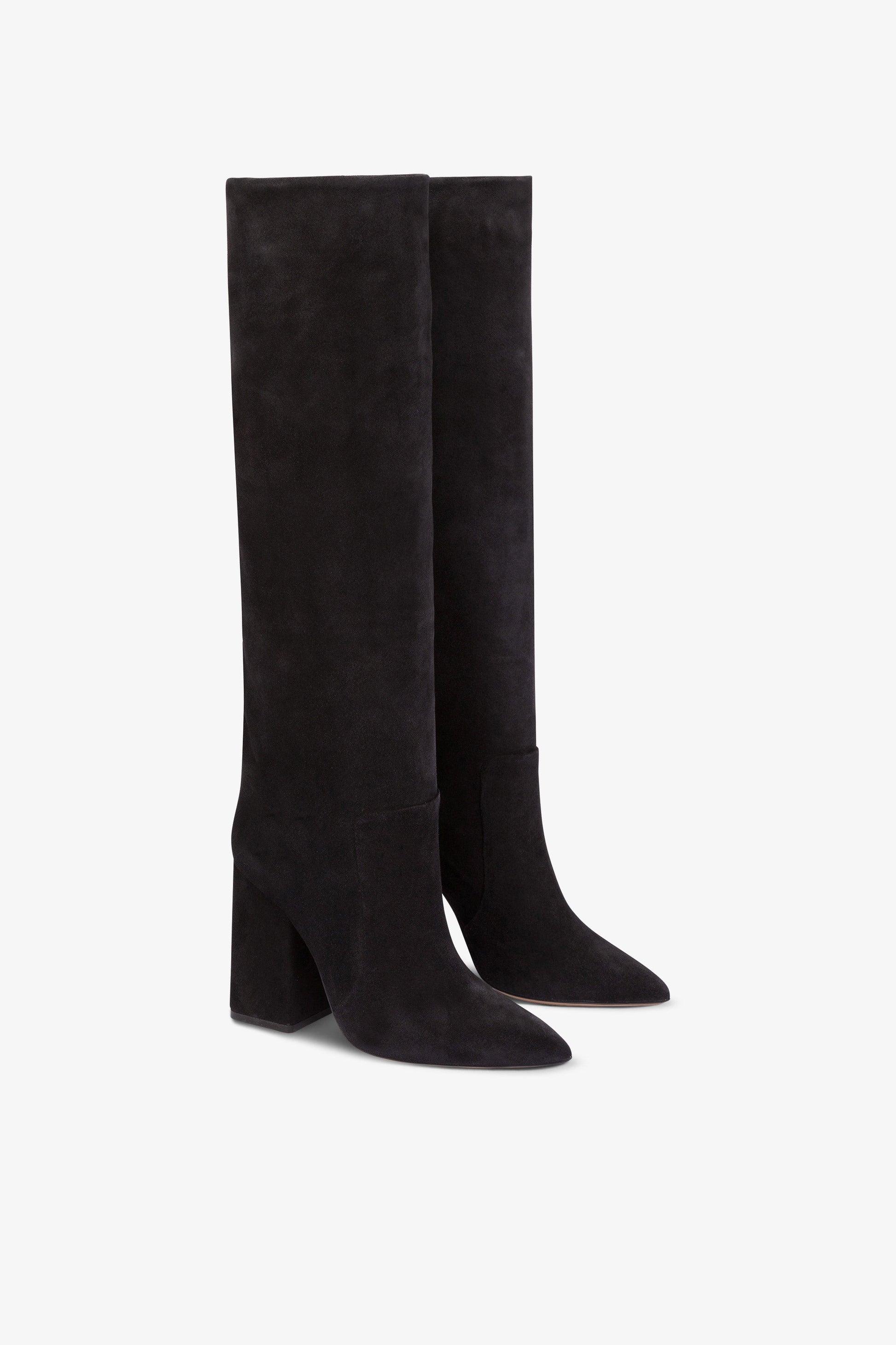 Bottes a hauteur de genou en cuir suede souple noir casse