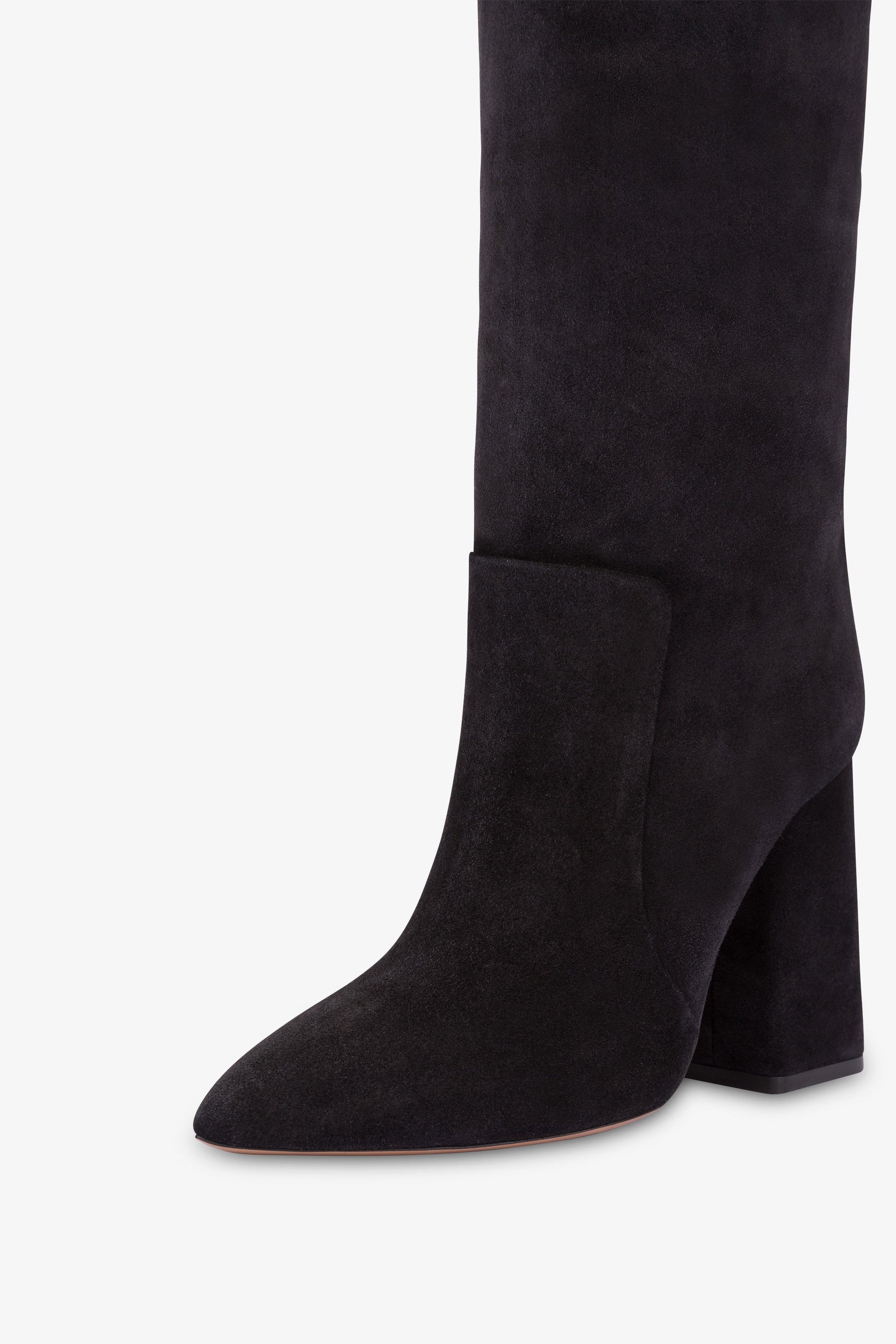 Bottes a hauteur de genou en cuir suede souple noir casse