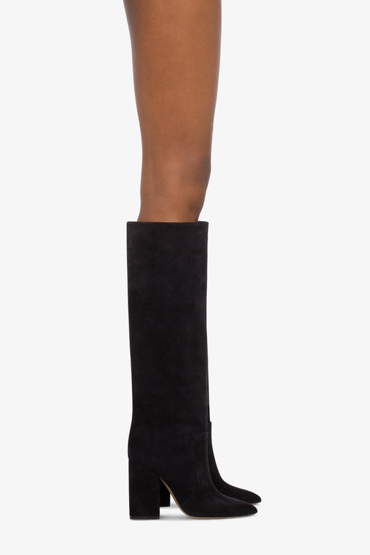 Knee-high boots in soft off-black suede leather - Product worn