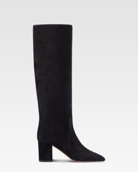 Knee-high boots in soft pepper suede leather — Off-black