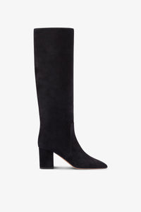 Bottes a hauteur de genou en cuir suede souple noir casse