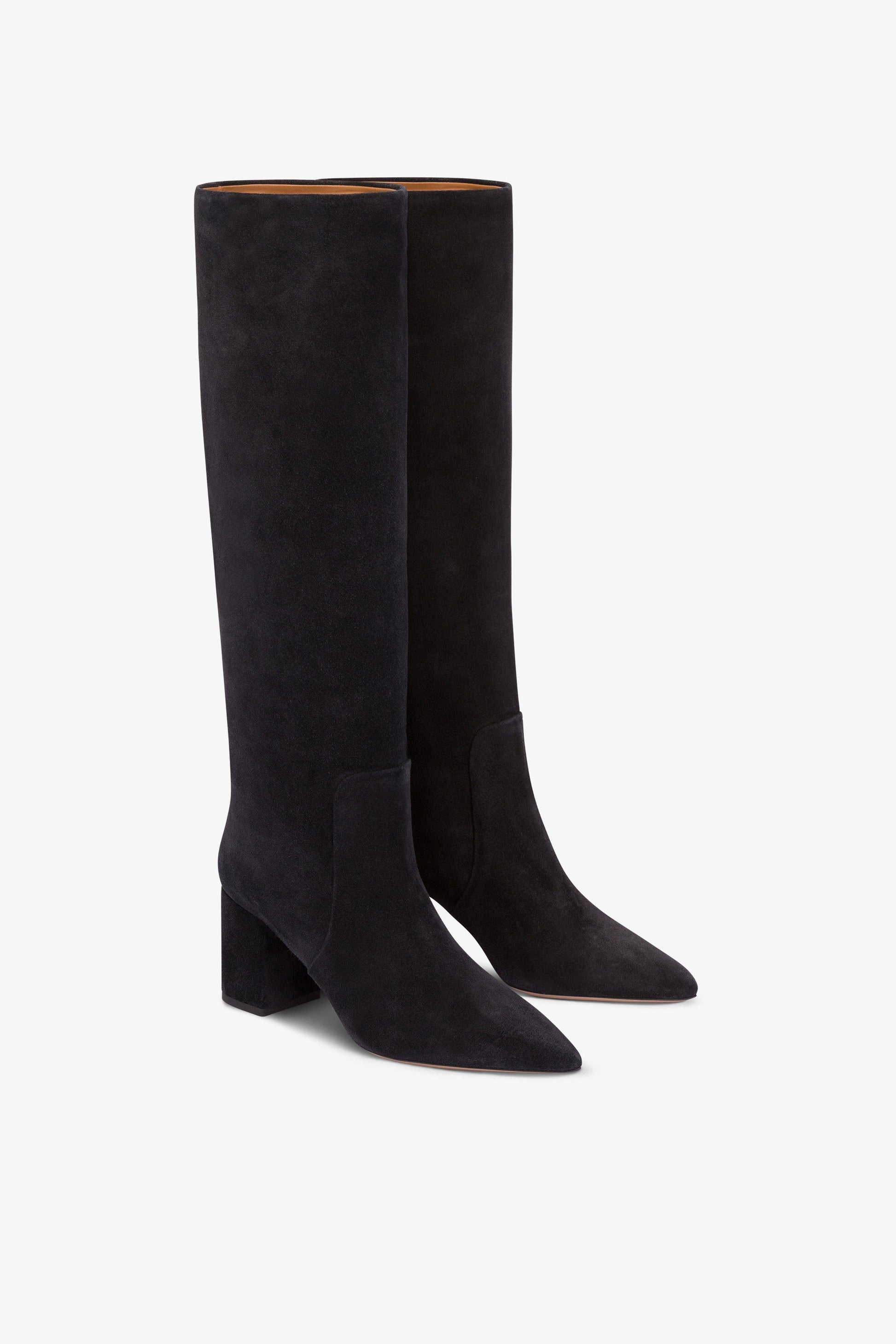 Bottes a hauteur de genou en cuir suede souple noir casse