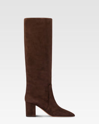 Knee-high boots in soft pepper suede leather — Pepper