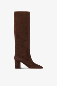 Knee-high boots in soft pepper suede leather