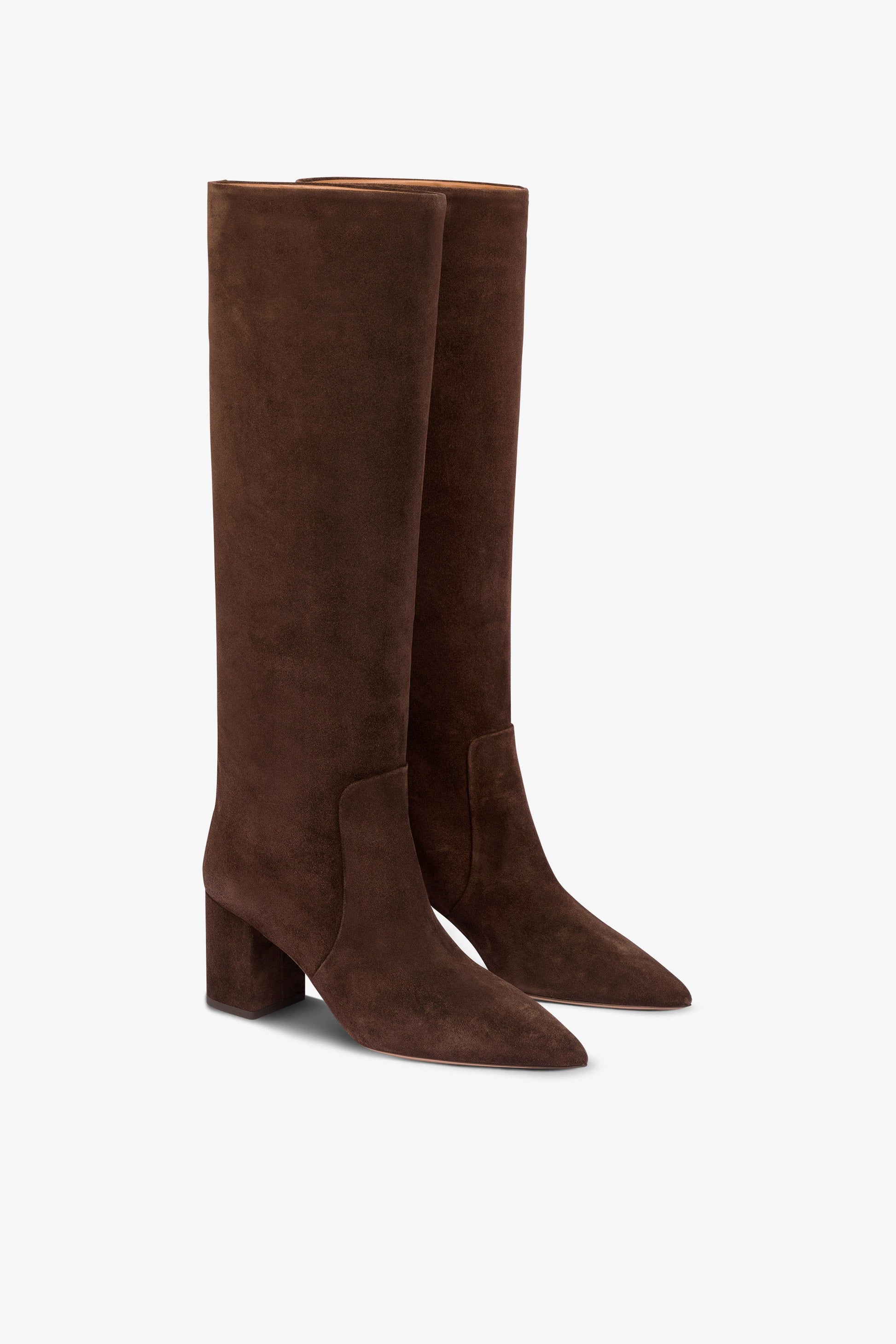 Bottes a hauteur de genou en cuir suede doux et poivre