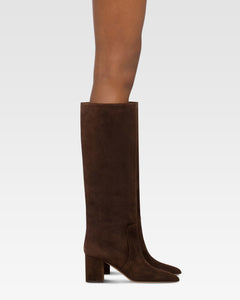 Knee-high boots in soft pepper suede leather