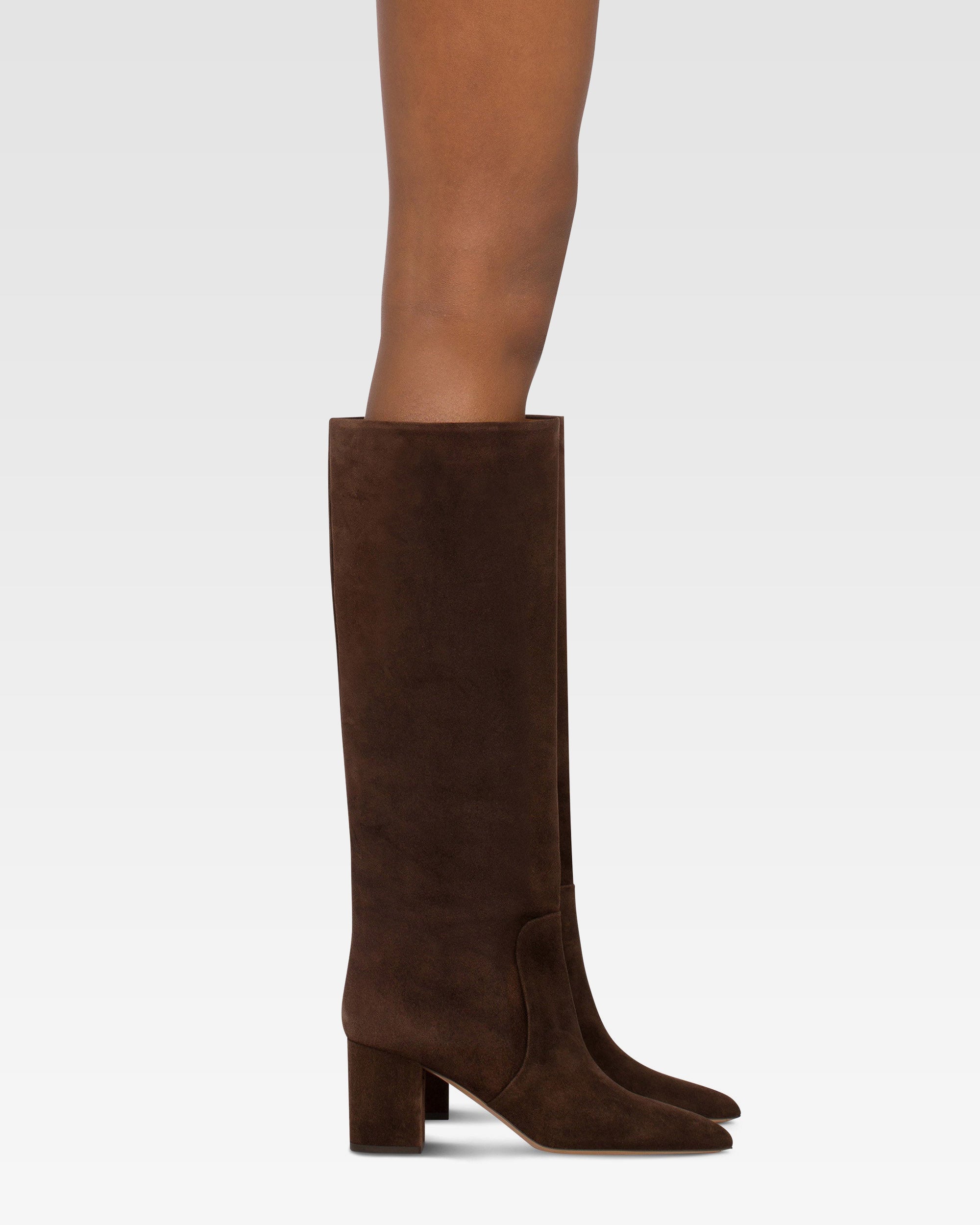 Knee-high boots in soft pepper suede leather