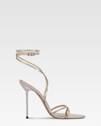 Sandali con lacci in pelle specchiata platino