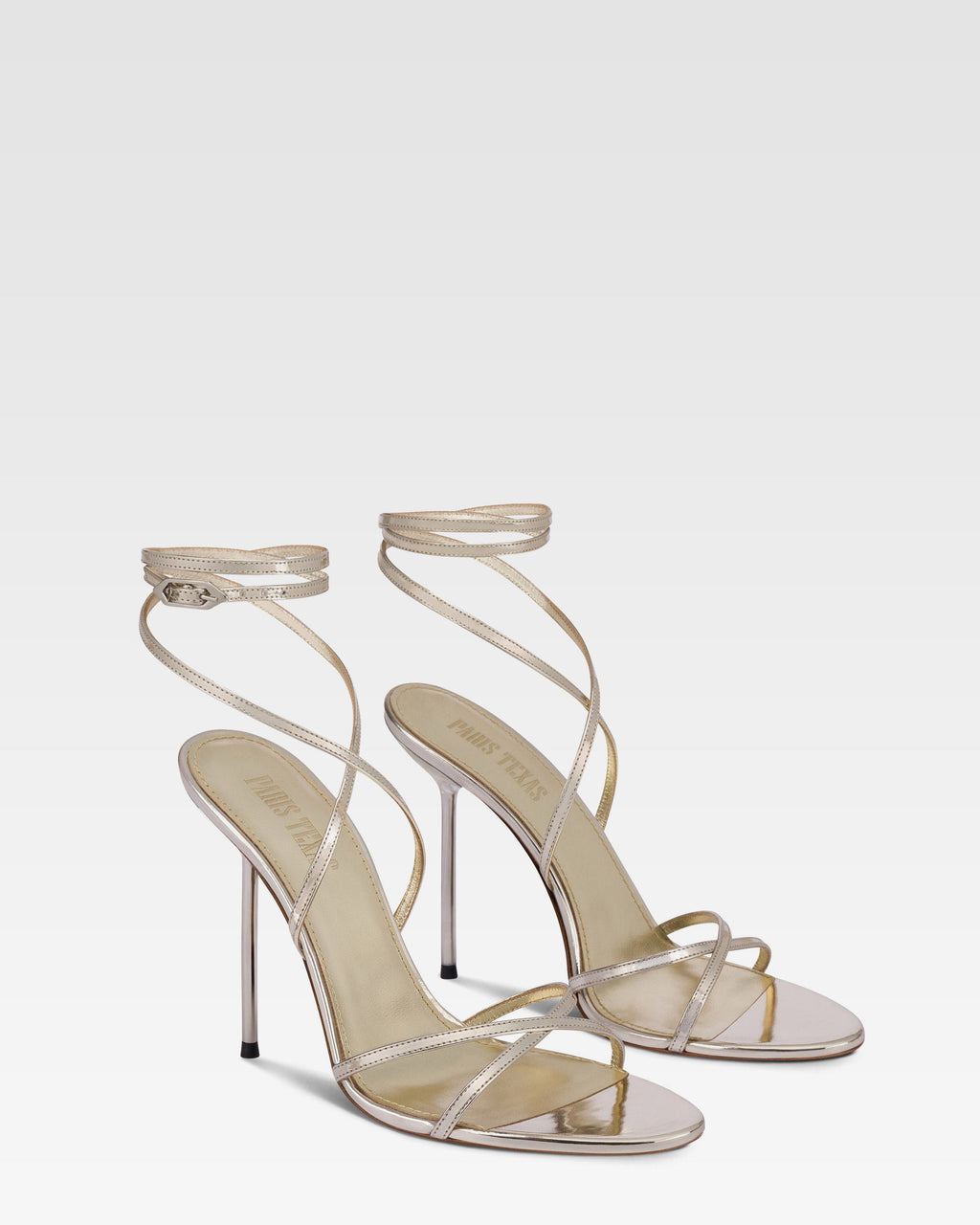 Sandali con lacci in pelle specchiata platino