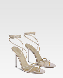 Sandali con lacci in pelle specchiata platino