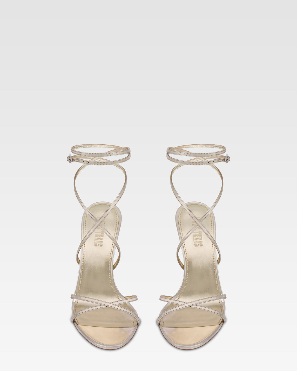 Sandali con lacci in pelle specchiata platino