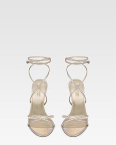 Sandali con lacci in pelle specchiata platino