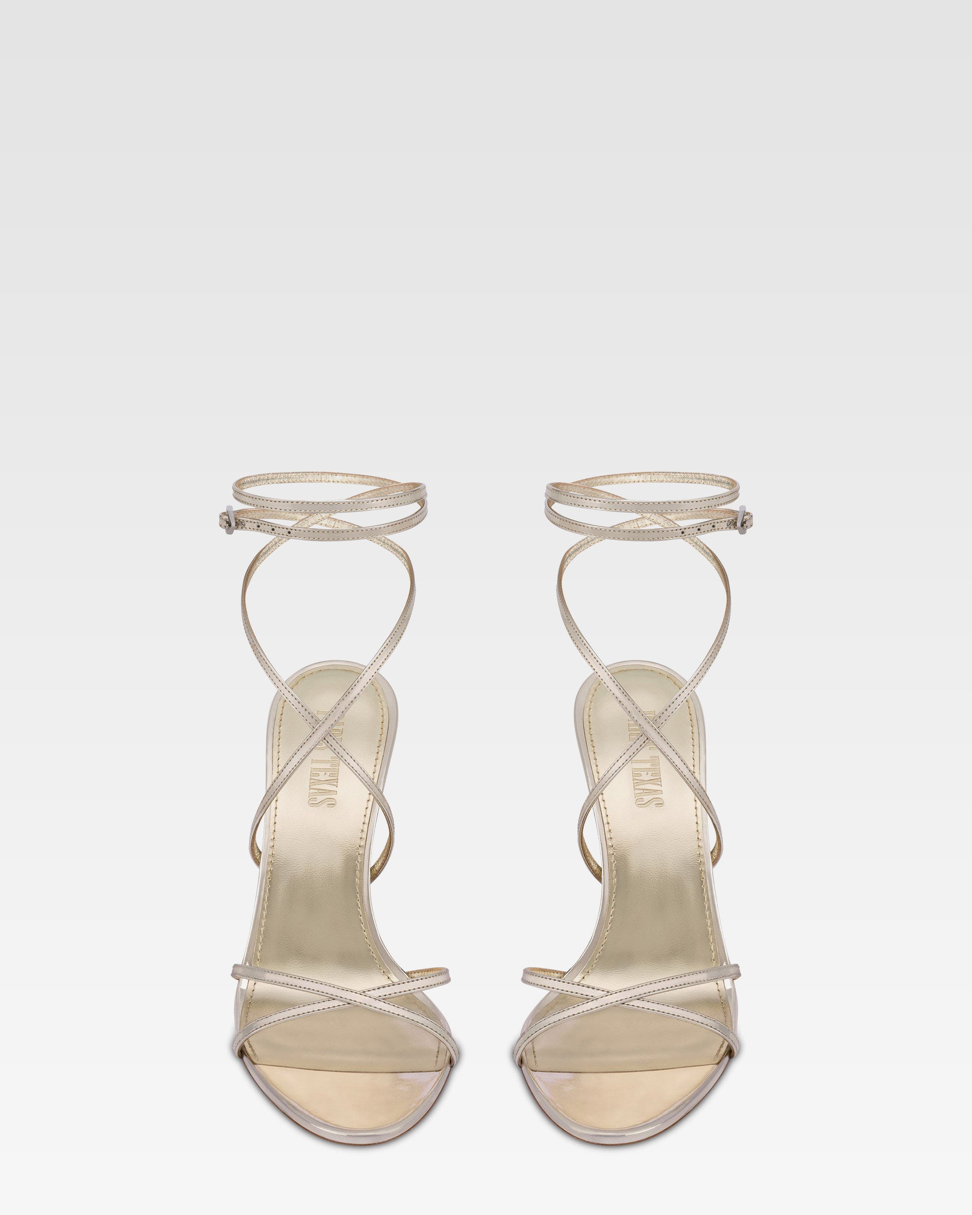 Sandali con lacci in pelle specchiata platino