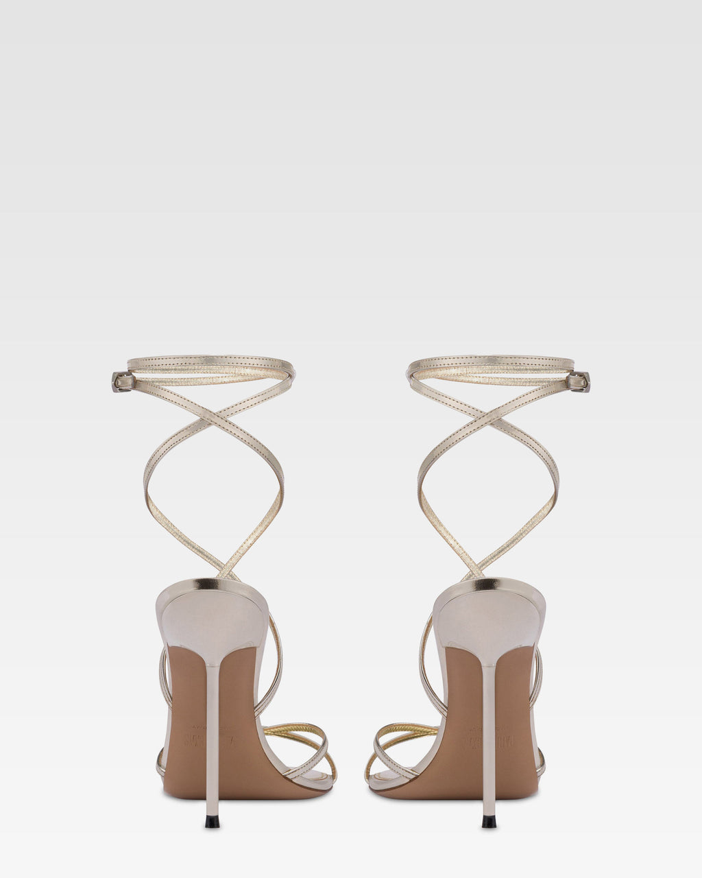 Sandali con lacci in pelle specchiata platino