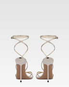 Sandali con lacci in pelle specchiata platino