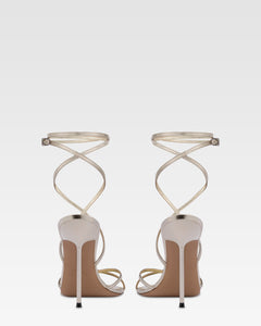 Sandali con lacci in pelle specchiata platino