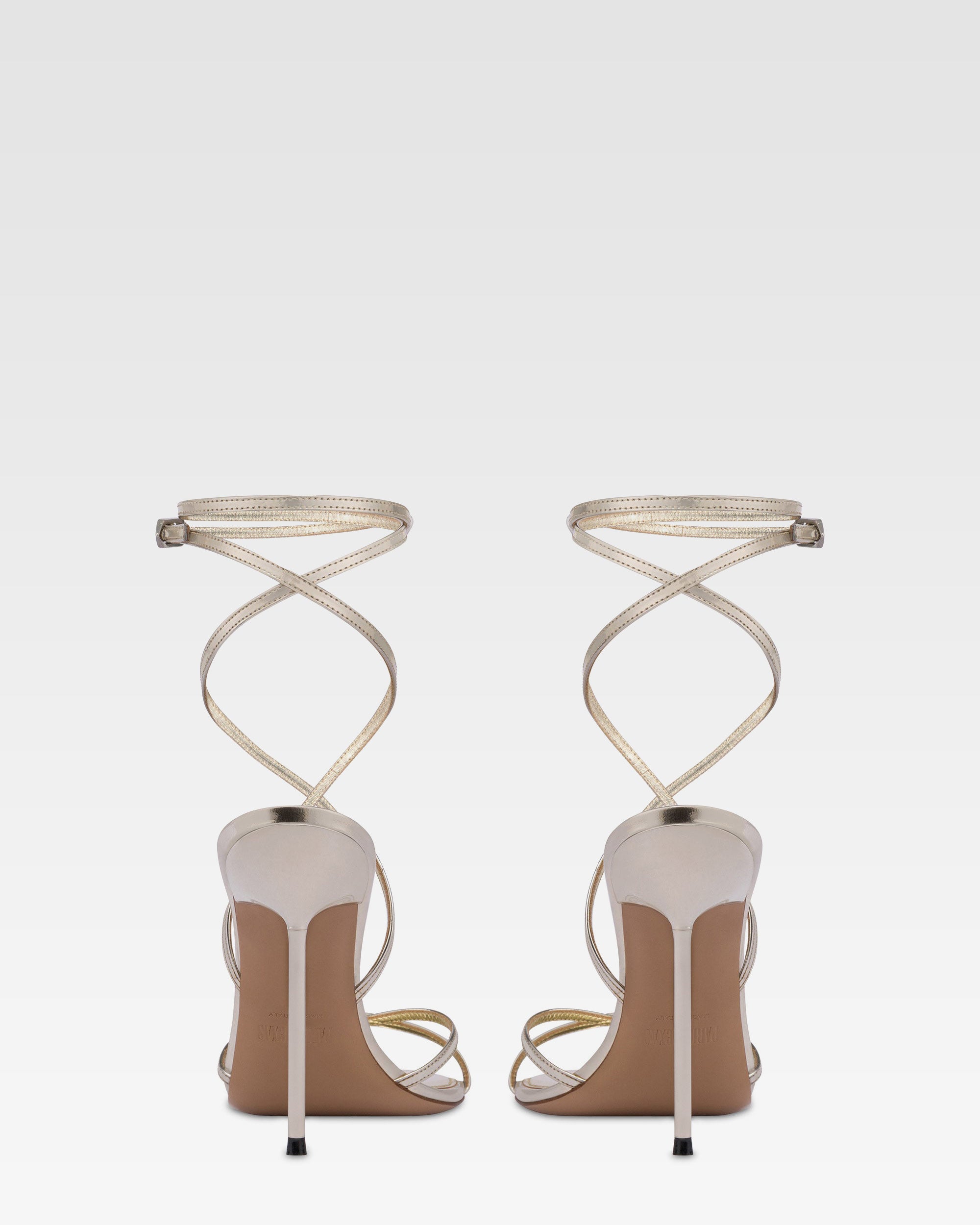 Sandali con lacci in pelle specchiata platino