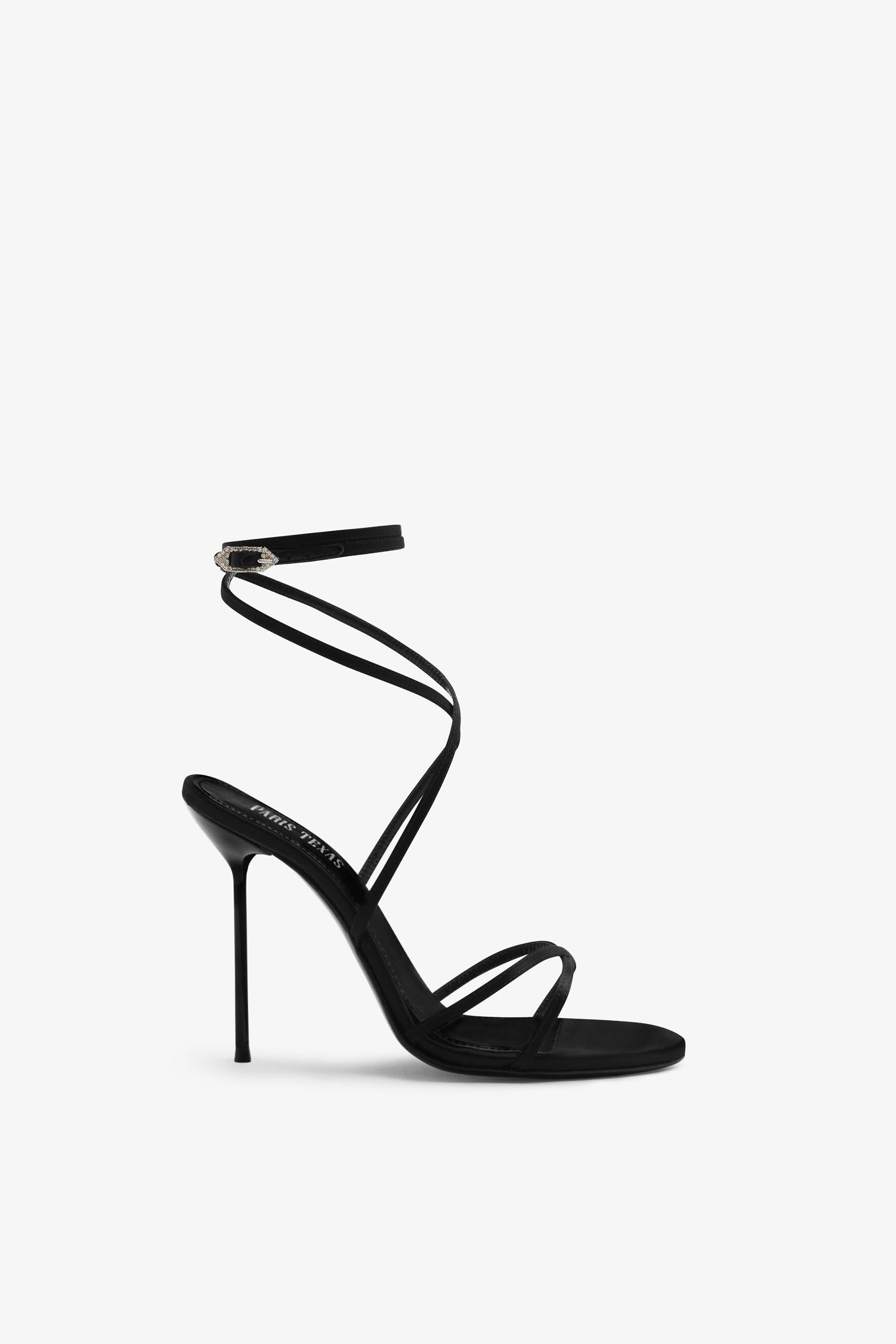 Lace-up satin sandal in black