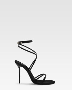 Lace-up satin sandal in black