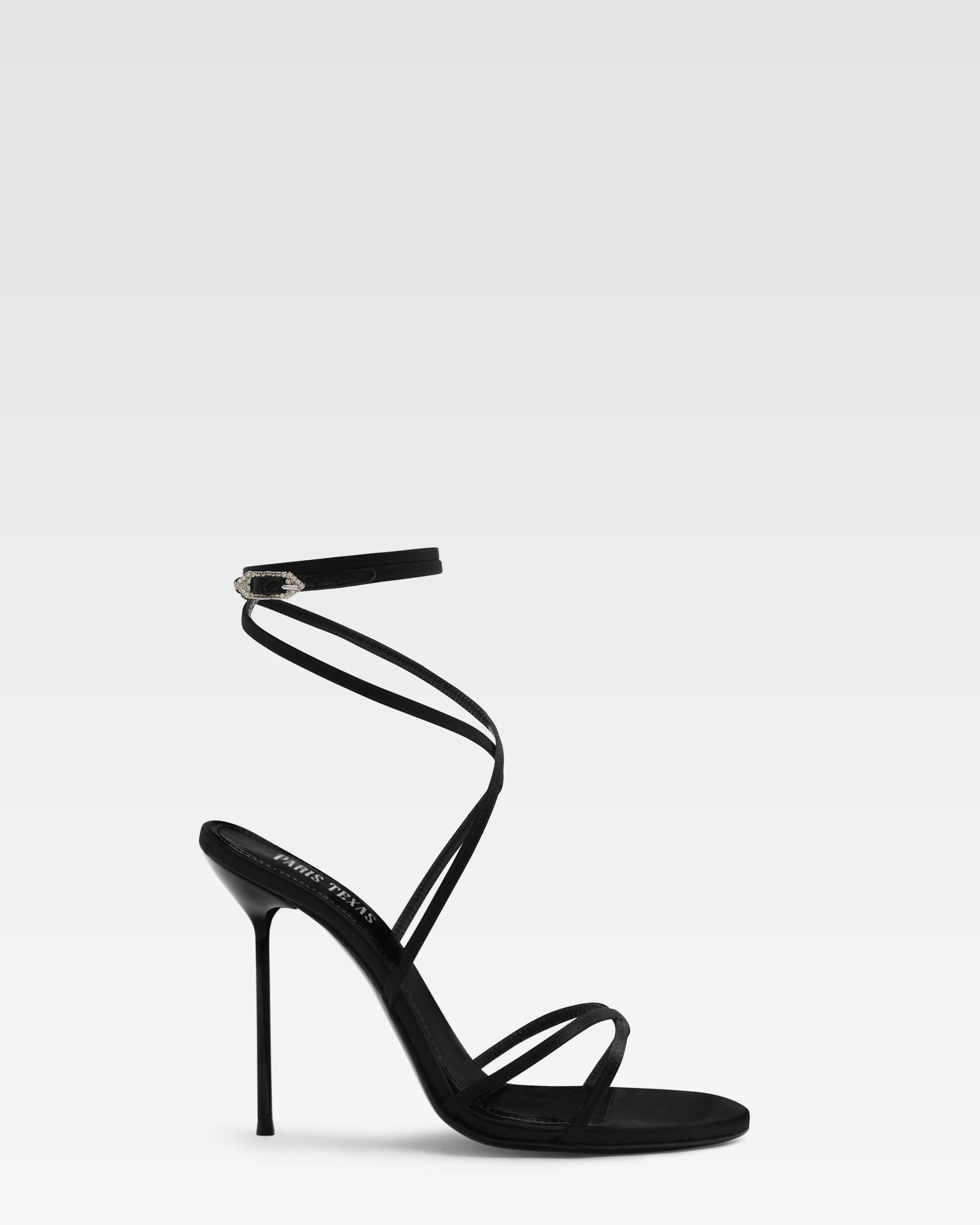 Lace-up satin sandal in black