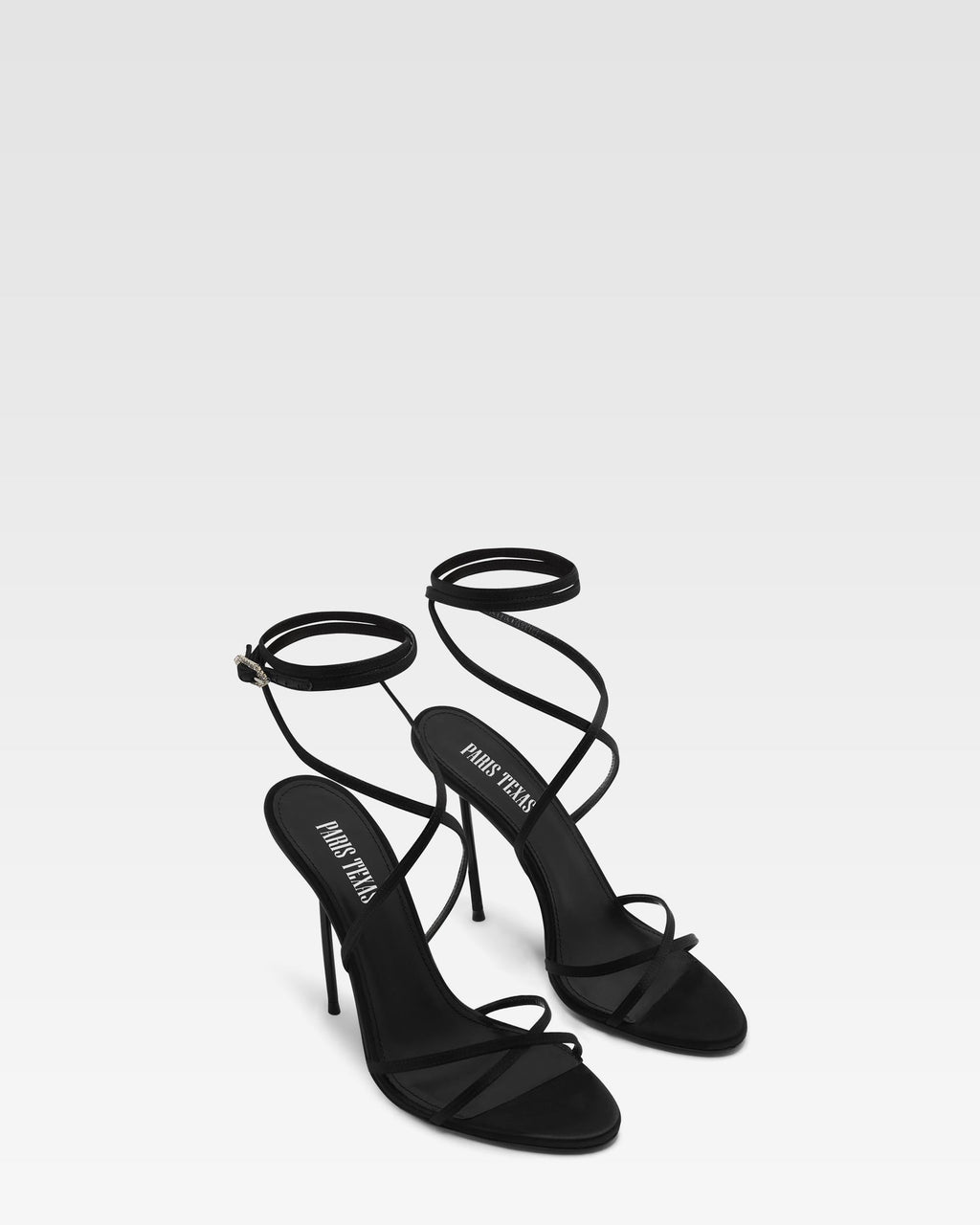 Lace-up satin sandal in black