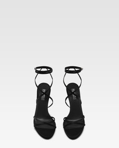 Lace-up satin sandal in black