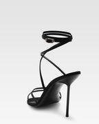 Lace-up satin sandal in black