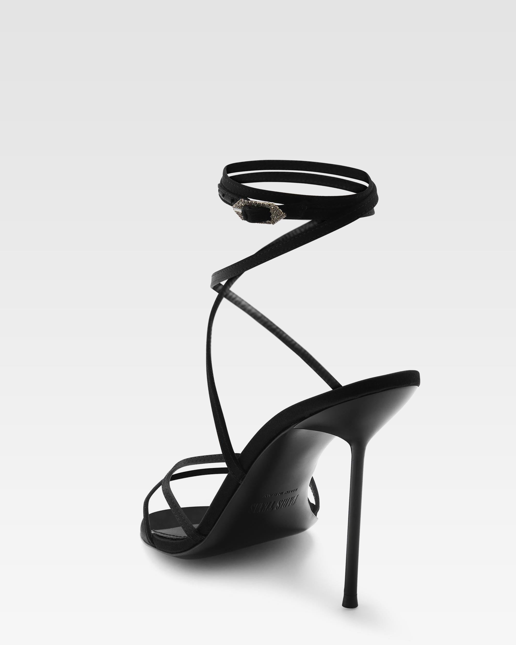 Lace-up satin sandal in black