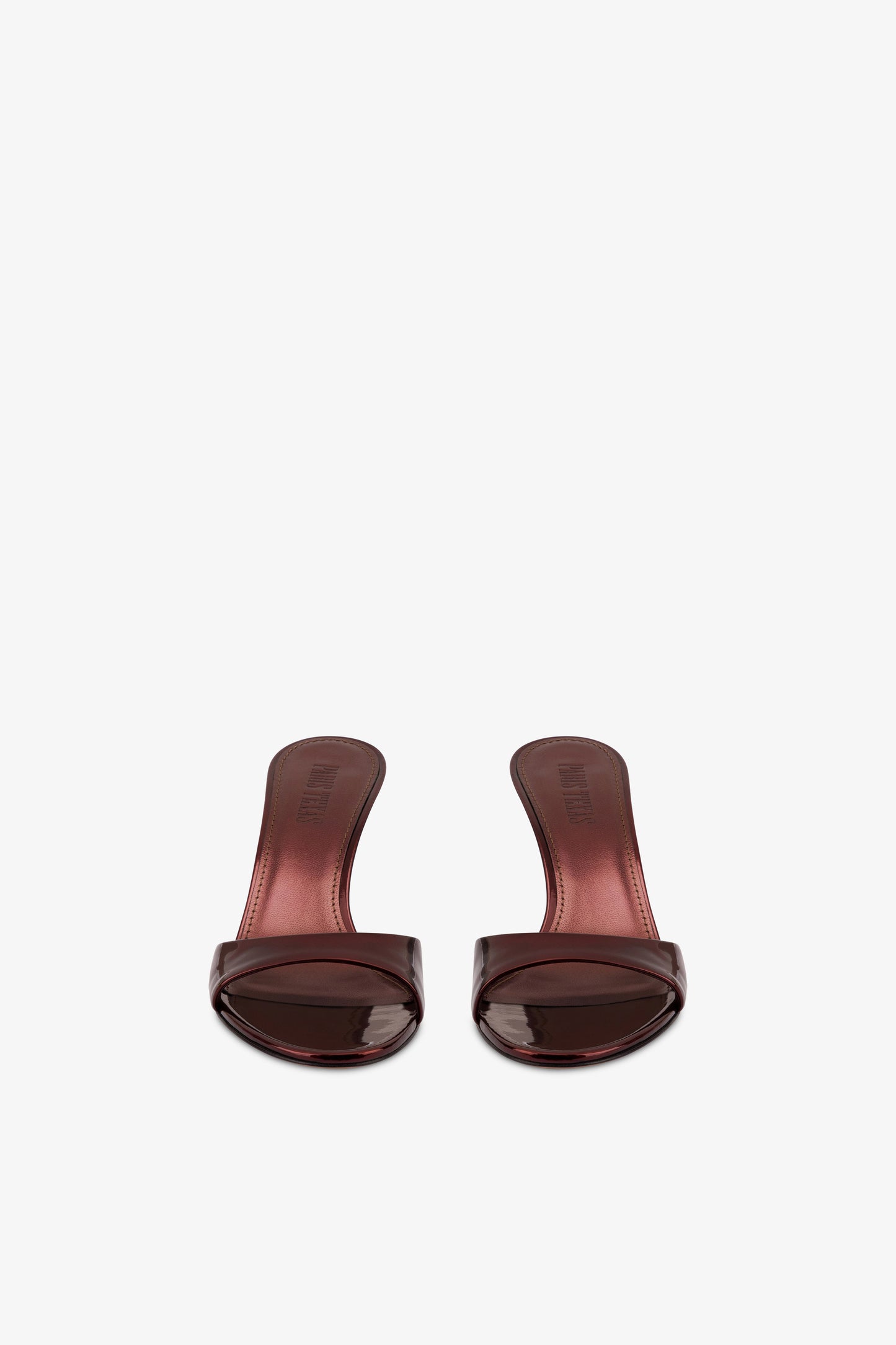 Mules in maroon mirror-effect leather