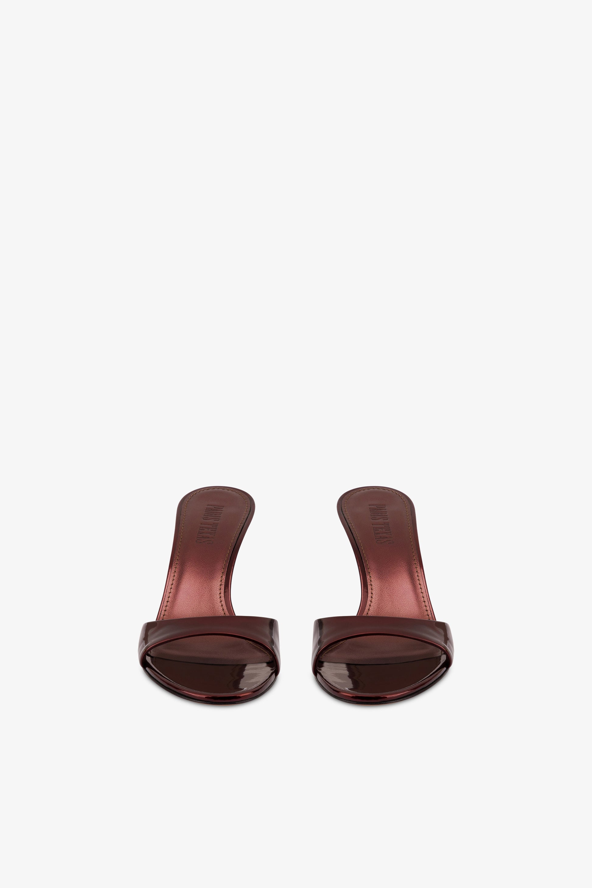 Mules in maroon mirror-effect leather