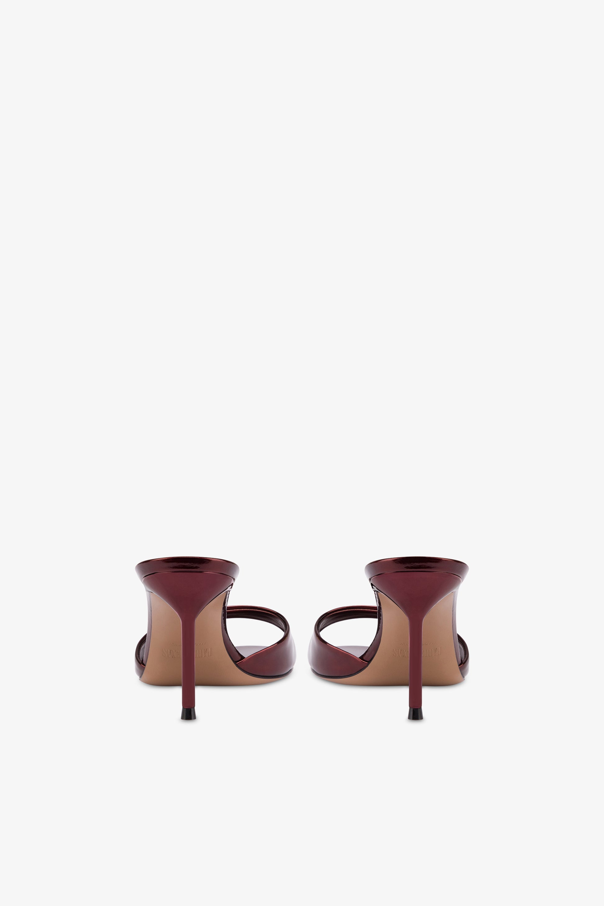 Mules in maroon mirror-effect leather