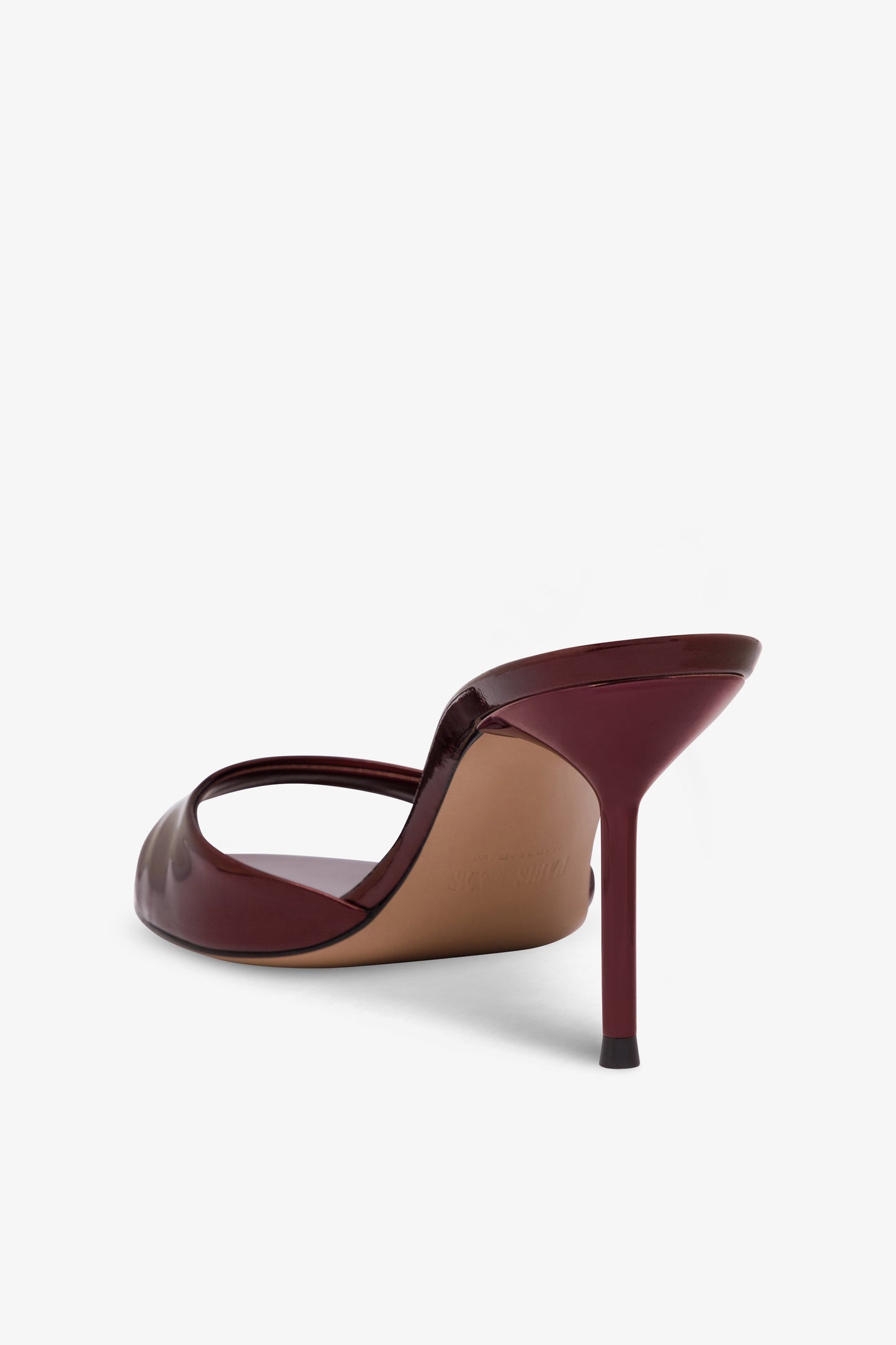 Mules in maroon mirror-effect leather