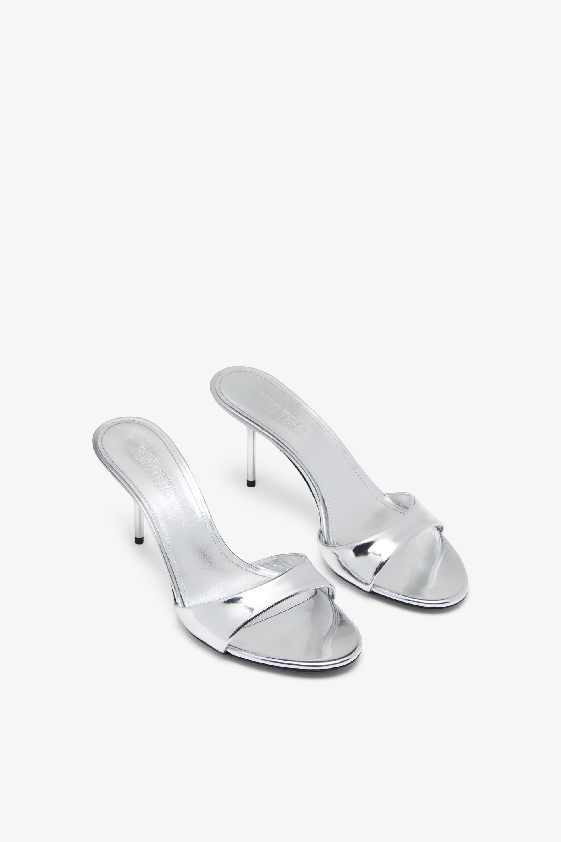 Mules en cuir miroir argent