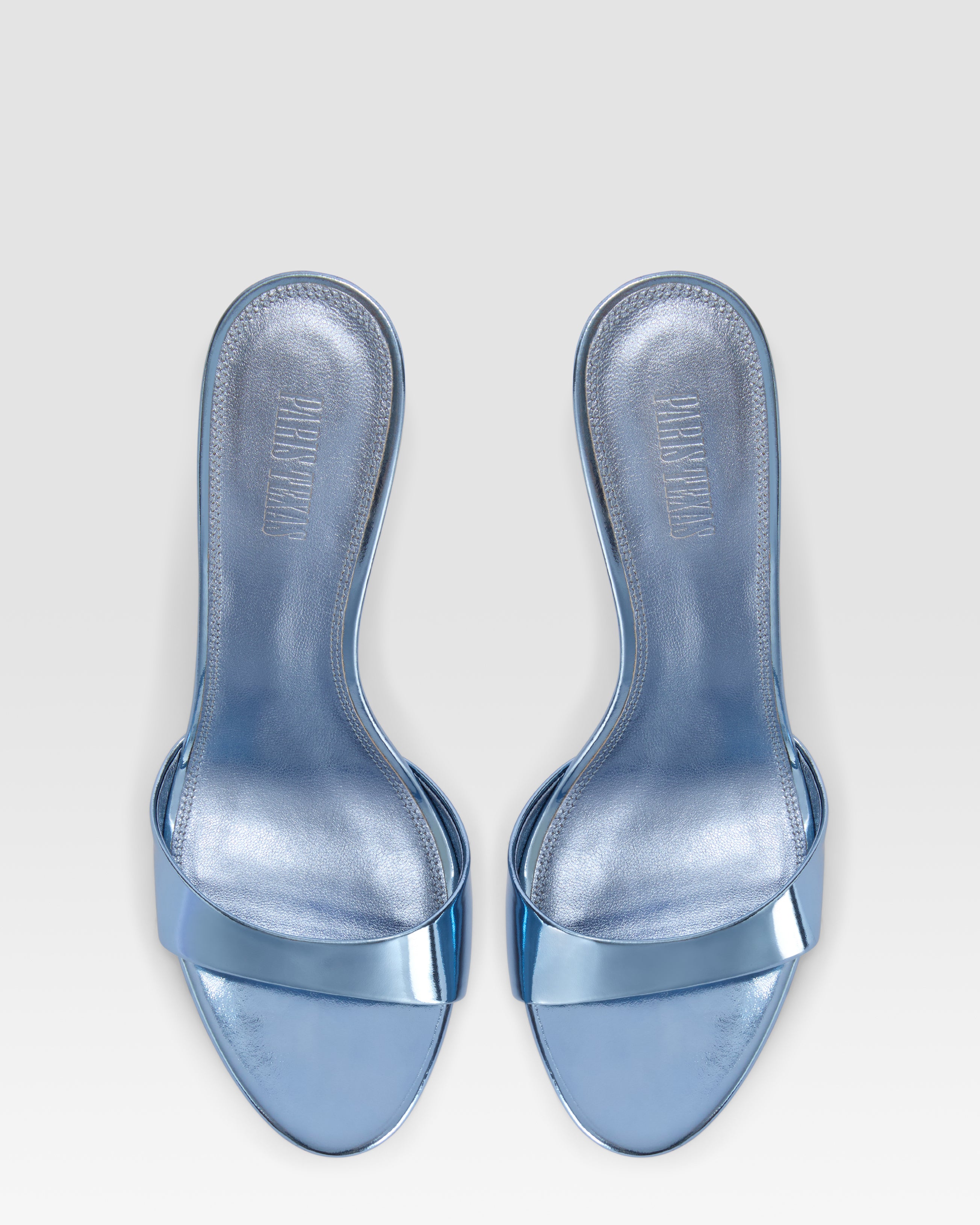 Mules in denim-colored, mirror-effect leather - Paris Texas