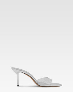 Sandali con punta aperta tonda in morbida pelle metallizzata argento