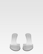 Sandali con punta aperta tonda in morbida pelle metallizzata argento