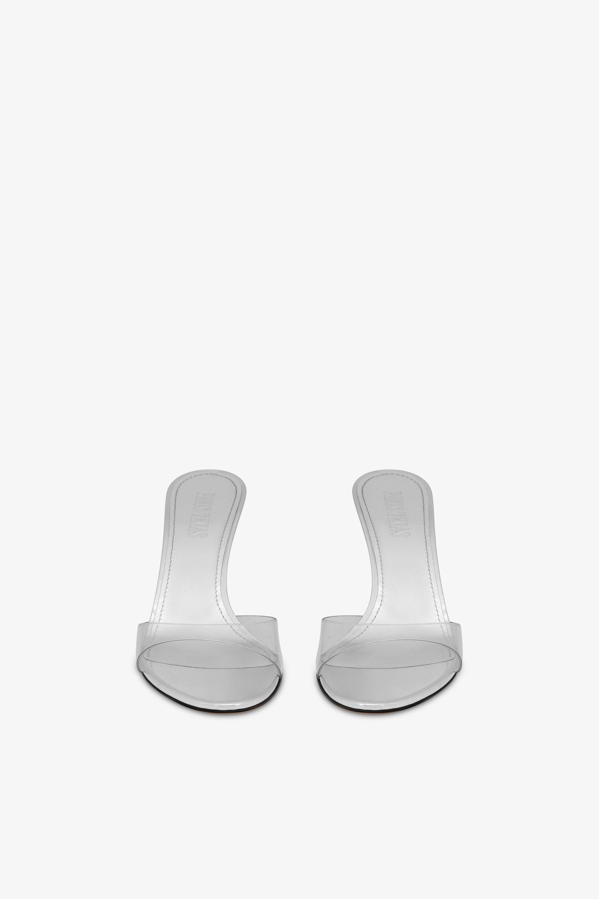 Almond-toe mules in supple silver PVC-mirror leather