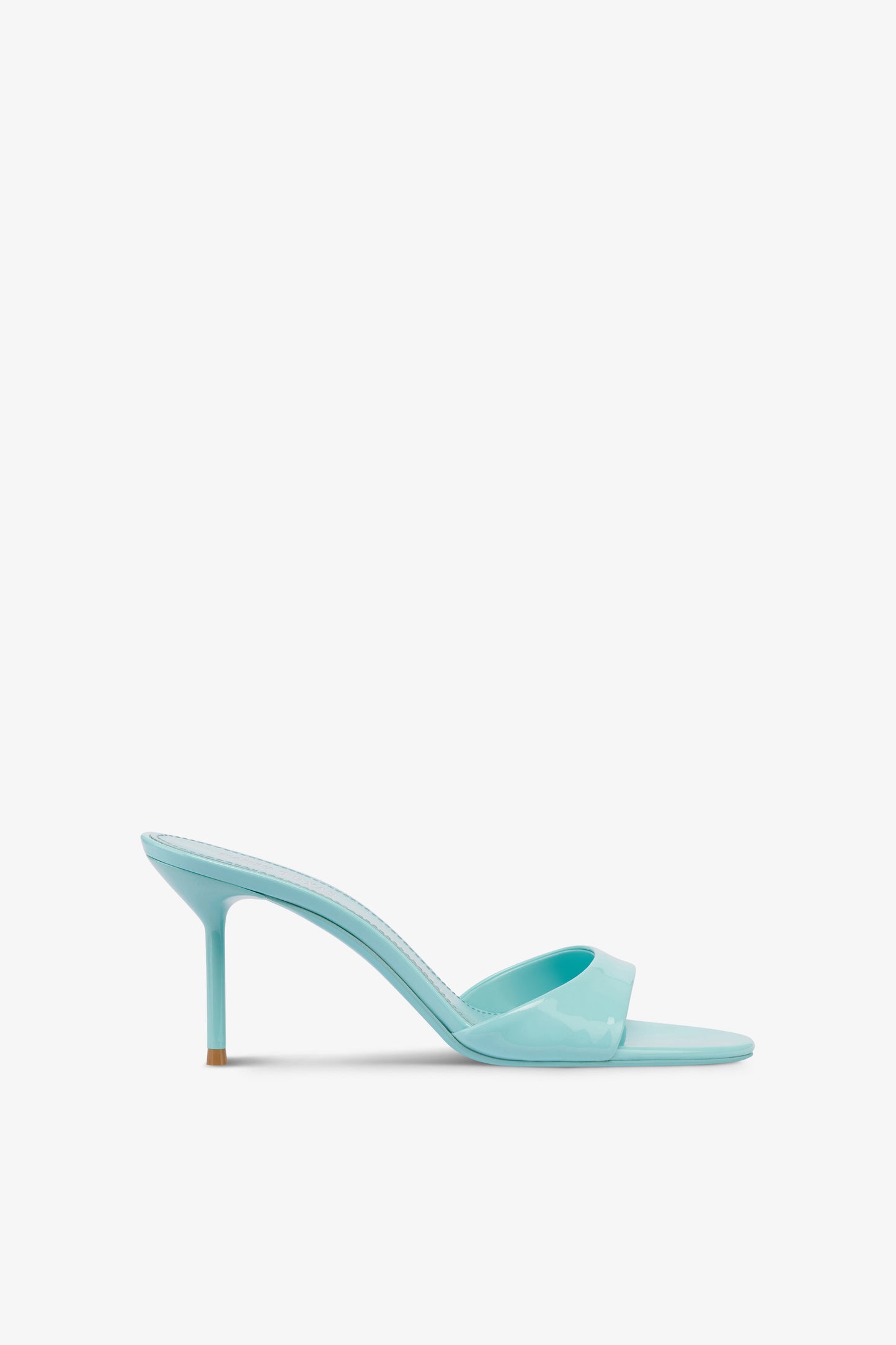 Mules in turquoise patent leather