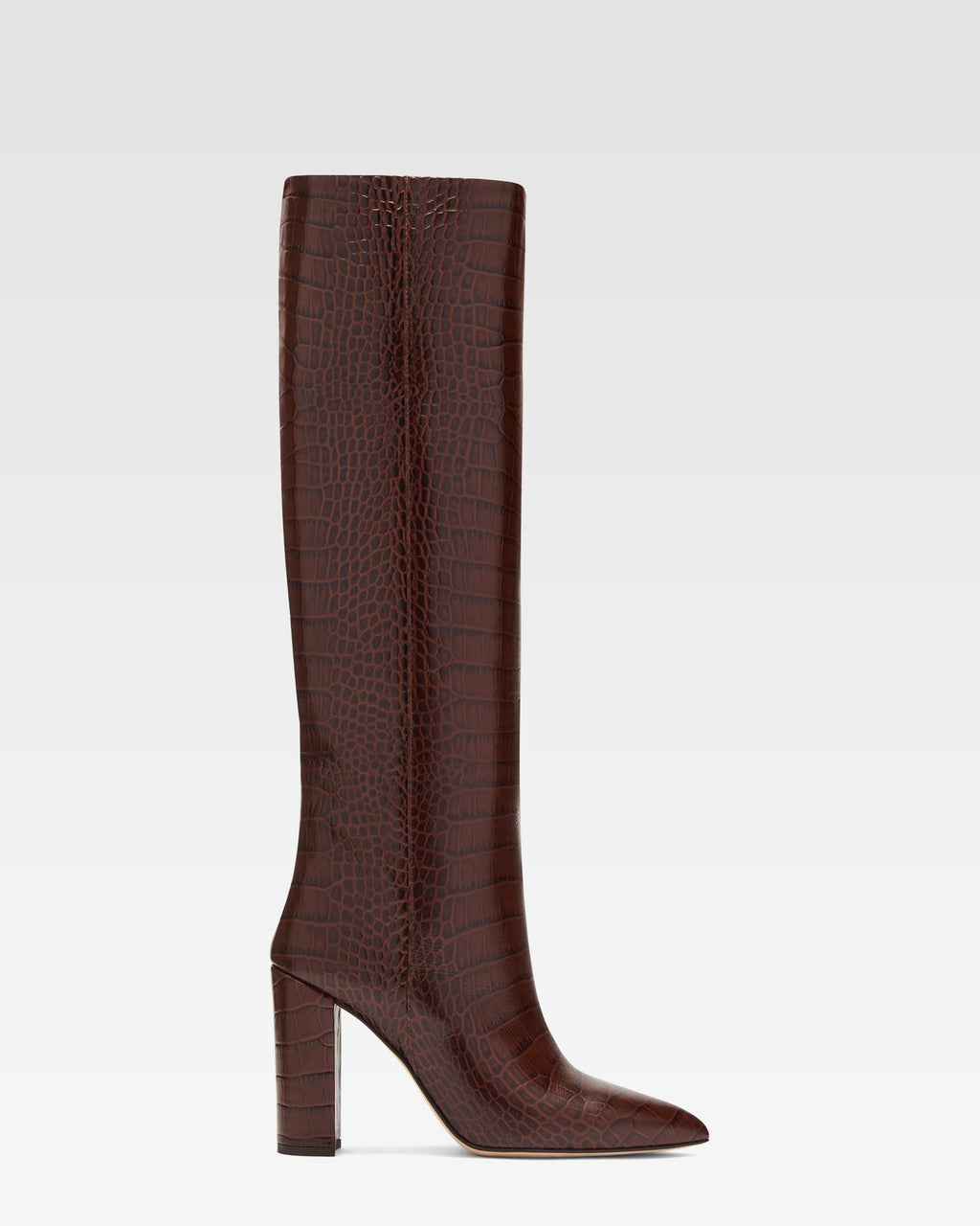 Chocolate brown croc-effect leather boots