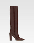 Chocolate brown croc-effect leather boots