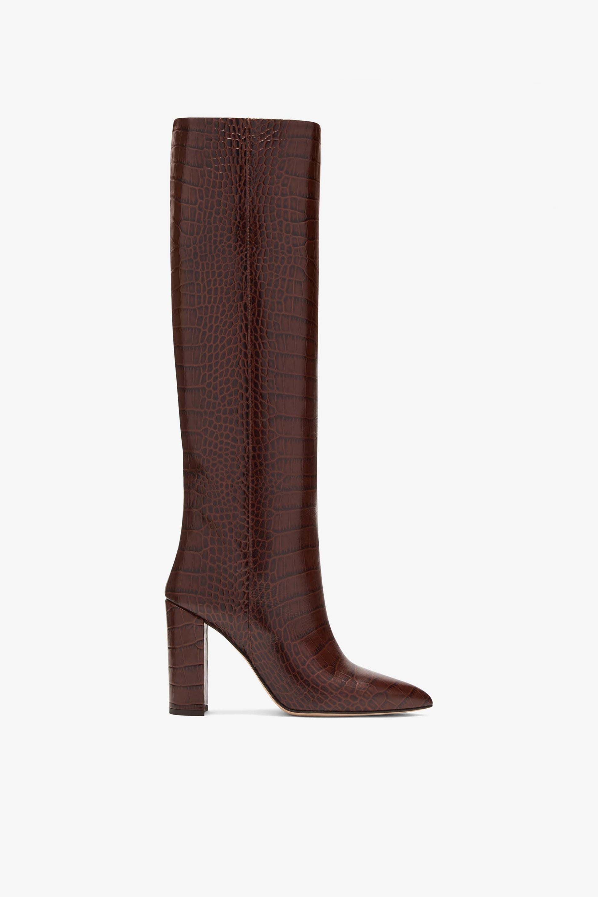 Bottes en cuir effet croco marron chocolat