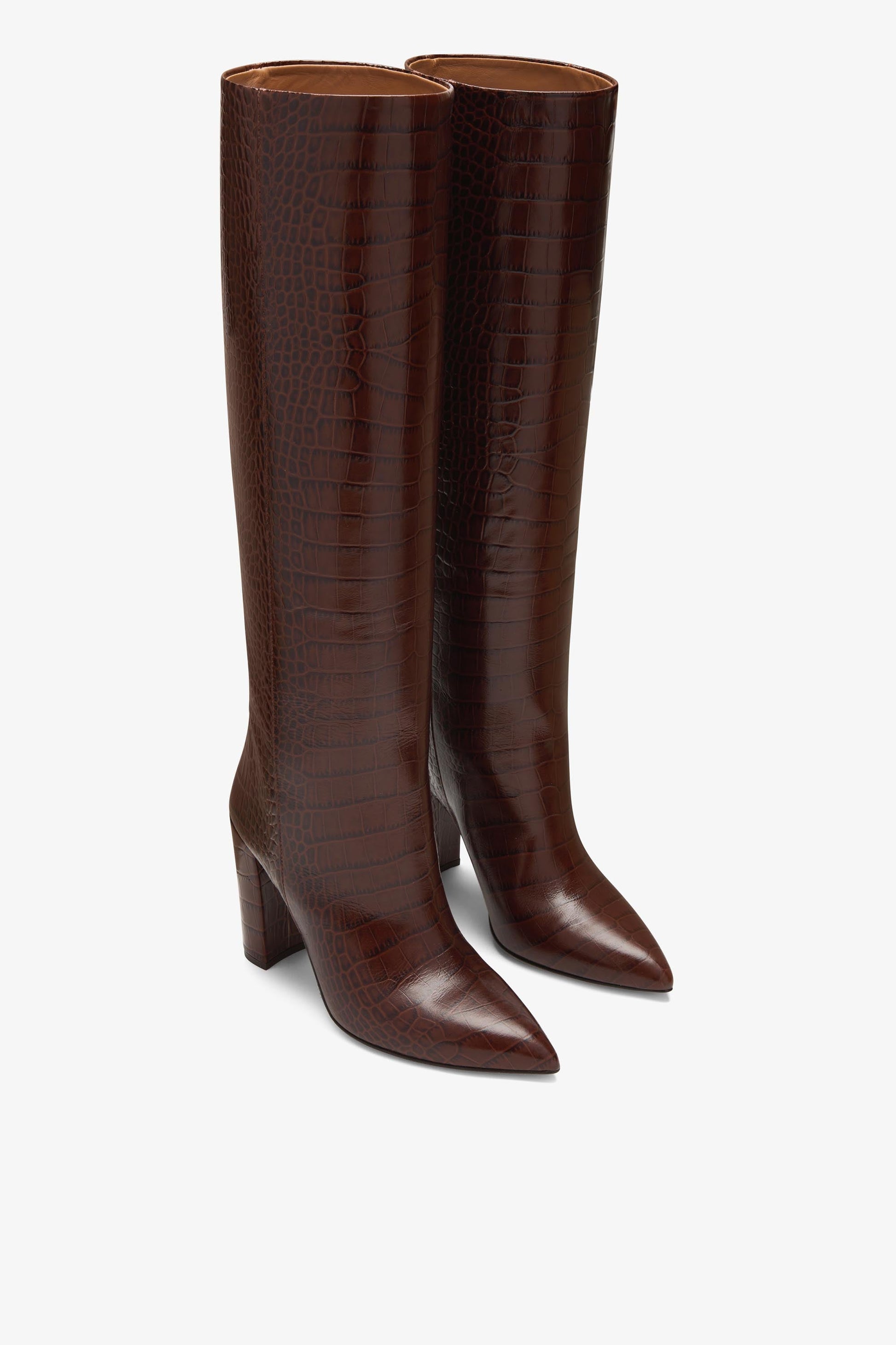 Bottes en cuir effet croco marron chocolat