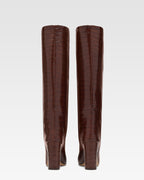 Chocolate brown croc-effect leather boots
