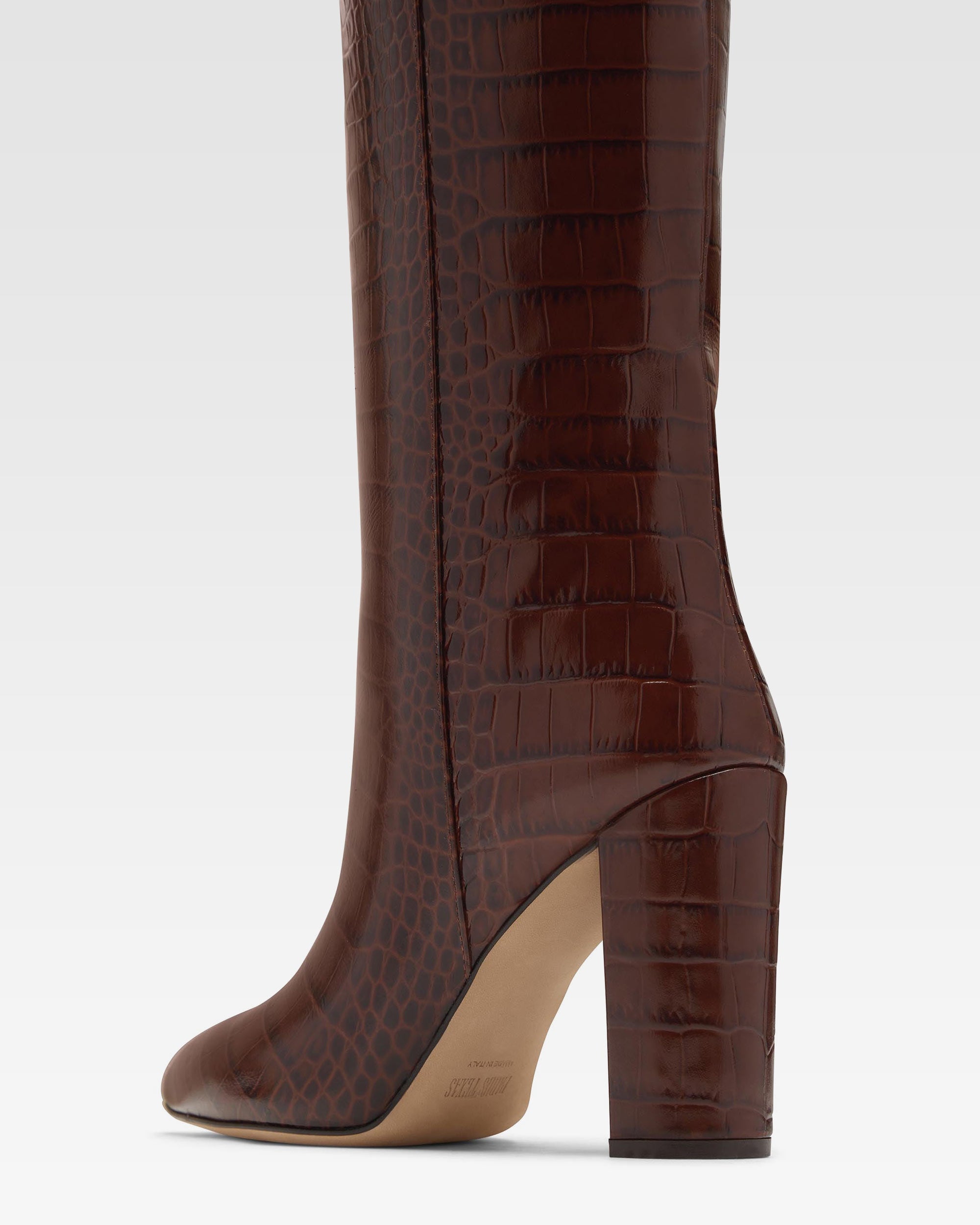 Chocolate brown croc-effect leather boots