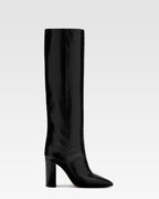 Black croc-effect leather boots