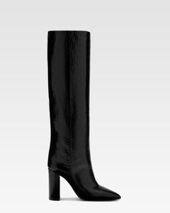 Black croc-effect leather boots