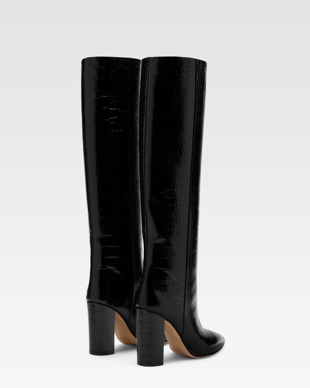 Black croc-effect leather boots